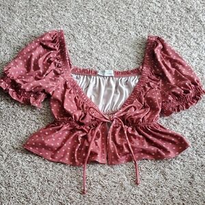 UO Puff Sleeve Tie-Front Top